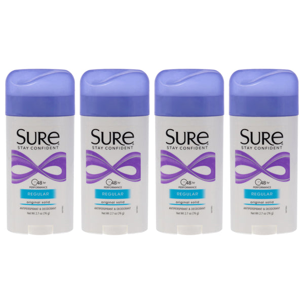 Sure Original Solid Anti-Perspirant Deodorant - Regular by Sure for Unisex - 2.7 oz Deodorant Stick - Pack of 4