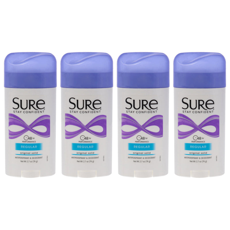 Sure Original Solid Anti-Perspirant Deodorant - Regular by Sure for Unisex - 2.7 oz Deodorant Stick - Pack of 4