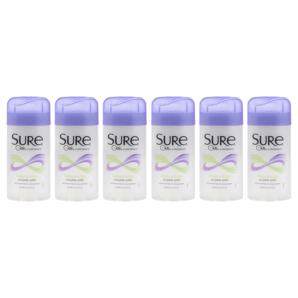 Sure Invisible Solid Anti-Perspirant Deodorant - Fresh and Cool by Sure for Unisex - 2.6 oz Deodorant Stick - Pack of 6