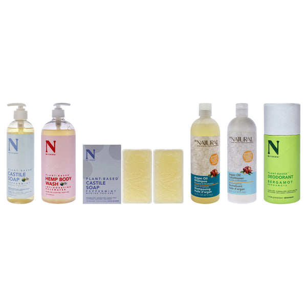 Dr. Natural The Dr. Natural Experience by Dr. Natural for Unisex - 6 Pc Kit 32oz Body Wash - Hemp with Rose, 32oz Castile Liquid Soap - Peppermint, 16oz Nourishing Shampoo - Argan Oil, 16oz Nourishing Conditioner - Argan Oil, 3oz Deodorants Stick - Bergam