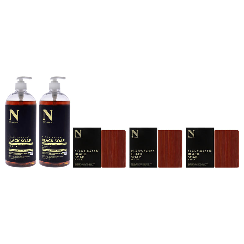 Dr. Natural BlackSoap01by Dr. Natural for Unisex - 5 Pc Kit 2 x 32oz Multi-Purpose Liquid Soap - Black, 3 x 5oz Bar Soap - Black