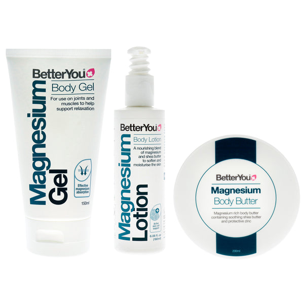 BetterYou BY Original Full Body Bundle Kit by BetterYou for Unisex - 3 Pc Kit 6.08oz Magnesium Body Lotion, 6.76oz Magnesium Body Butter, 5.07oz Magnesium Body Gel