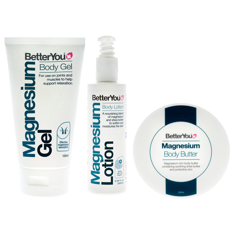 BetterYou BY Original Full Body Bundle Kit by BetterYou for Unisex - 3 Pc Kit 6.08oz Magnesium Body Lotion, 6.76oz Magnesium Body Butter, 5.07oz Magnesium Body Gel