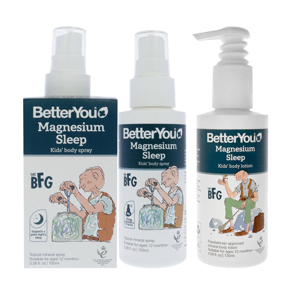 BetterYou BY Kids Bundle Kit by BetterYou for Kids - 2 Pc Kit 4.56oz Magnesium Sleep Body Lotion, 3.38oz Magnesium Sleep Body Spray