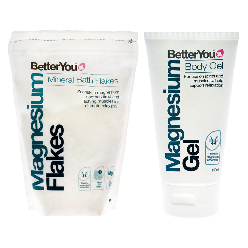 BetterYou BY Original Flakes with Gel Bundle Kit by BetterYou for Unisex - 2 Pc Kit 35.2oz Magnesium Flakes Bath Salt, 5.07oz Magnesium Body Gel