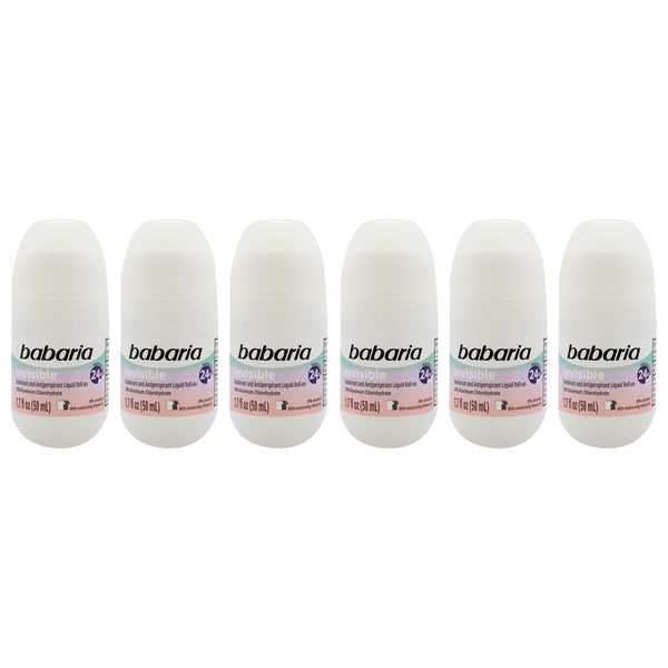 Babaria Invisible 24H Protection Deodorant and Antiperpirant by Babaria for Women - 1.7 oz Deodorant Roll-On - Pack of 6