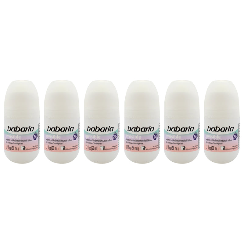 Babaria Invisible 24H Protection Deodorant and Antiperpirant by Babaria for Women - 1.7 oz Deodorant Roll-On - Pack of 6