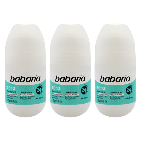 Babaria Zero 24H Effect Deodorant and Antiperpirant by Babaria for Women - 1.7 oz Deodorant Roll-On - Pack of 3