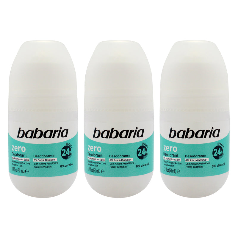 Babaria Zero 24H Effect Deodorant and Antiperpirant by Babaria for Women - 1.7 oz Deodorant Roll-On - Pack of 3
