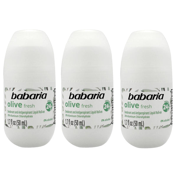 Babaria Roll-On Deodorant - Olive Oil by Babaria for Women - 1.7 oz Deodorant - Pack of 3