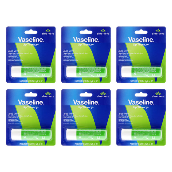 Vaseline Lip Therapy Petroleum Jelly - Aloe Vera by Vaseline for Women - 0.16 oz Lip Balm - Pack of 6