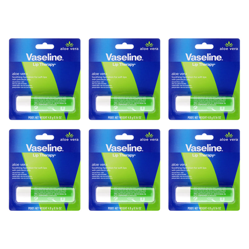Vaseline Lip Therapy Petroleum Jelly - Aloe Vera by Vaseline for Women - 0.16 oz Lip Balm - Pack of 6