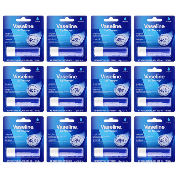 Vaseline Lip Therapy Original Petroleum Jelly by Vaseline for Women - 0.16 oz Lip Balm - Pack of 12