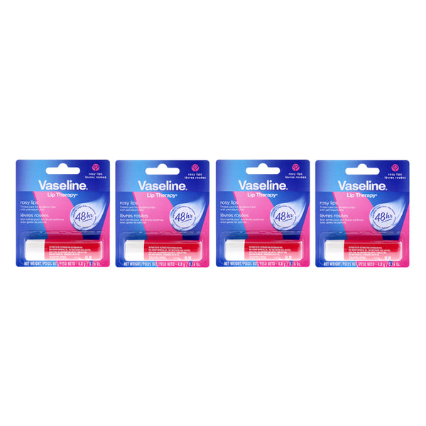 Vaseline Lip Therapy Petroleum Jelly - Rosy by Vaseline for Women - 0.16 oz Lip Balm - Pack of 4