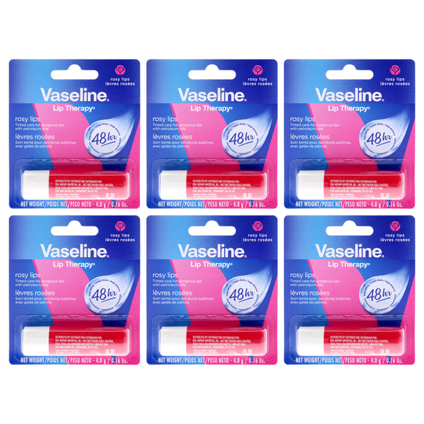Vaseline Lip Therapy Petroleum Jelly - Rosy by Vaseline for Women - 0.16 oz Lip Balm - Pack of 6