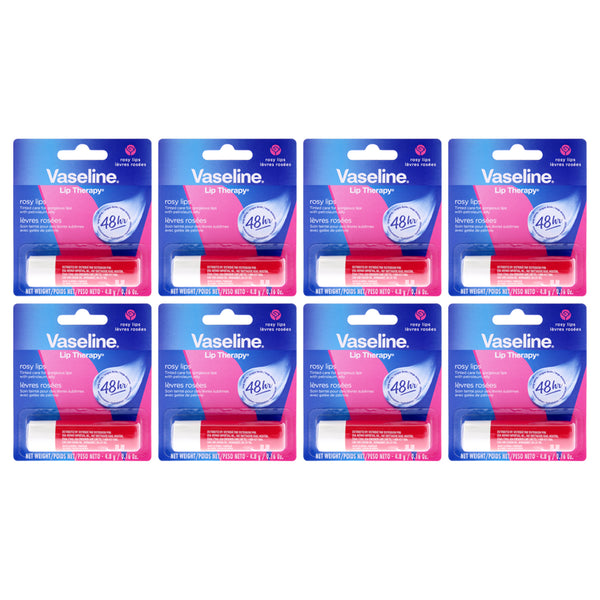 Vaseline Lip Therapy Petroleum Jelly - Rosy by Vaseline for Women - 0.16 oz Lip Balm - Pack of 8