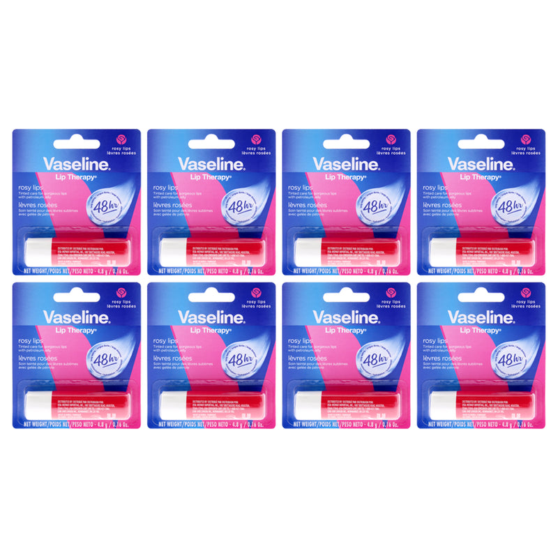 Vaseline Lip Therapy Petroleum Jelly - Rosy by Vaseline for Women - 0.16 oz Lip Balm - Pack of 8
