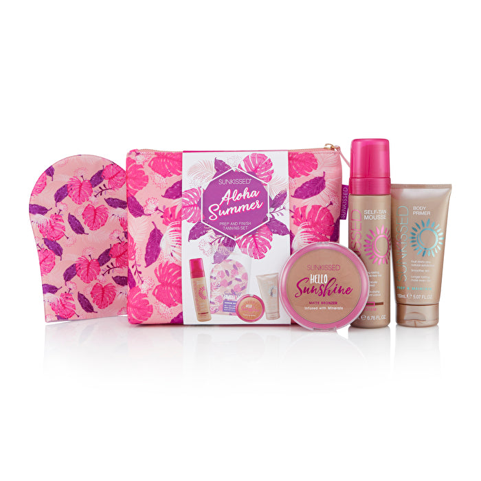 Sunkissed 28578 Aloha Summer Tanning Set Medium Mousse Small Hello Sunshine Bronzer Single Mitt Primer 150ml Bag 200ml 12g